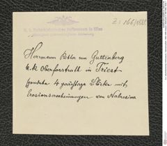 k.k. naturhistorisches Hofmuseum, Intendanzakten 1885-1896 (Hauer), Aktenzahl Z.166/1889, Seite 1